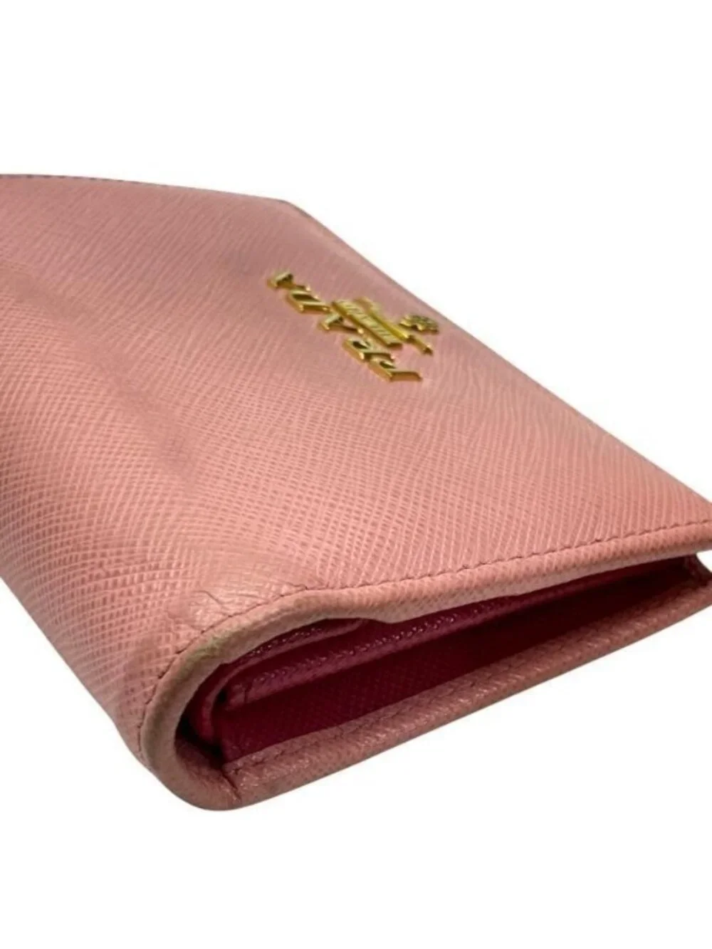 Prada 1 Mv204 Wallet Fold Compact Mini Logo Leather Pink